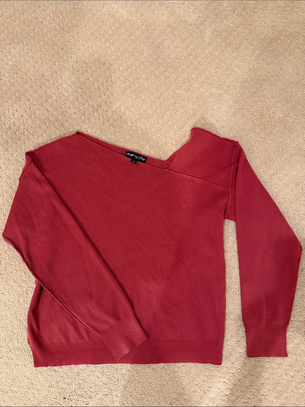 Nasty Gal Off-the-Shoulder Red Knit Sweater